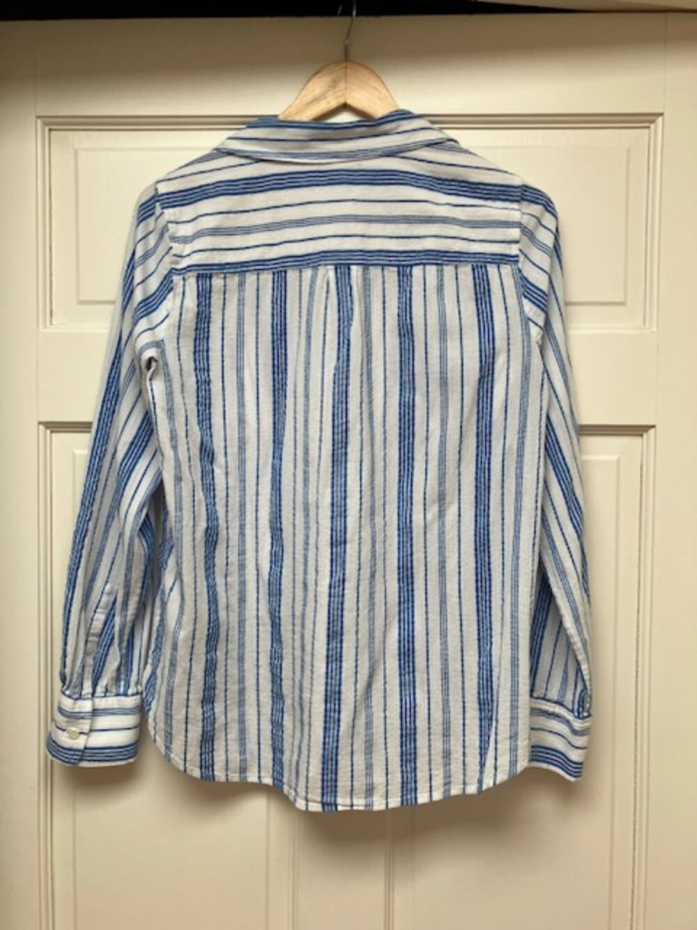 J. Crew Blue and white striped popover cotton gauze shirt size 8 - Picture 3 of 8